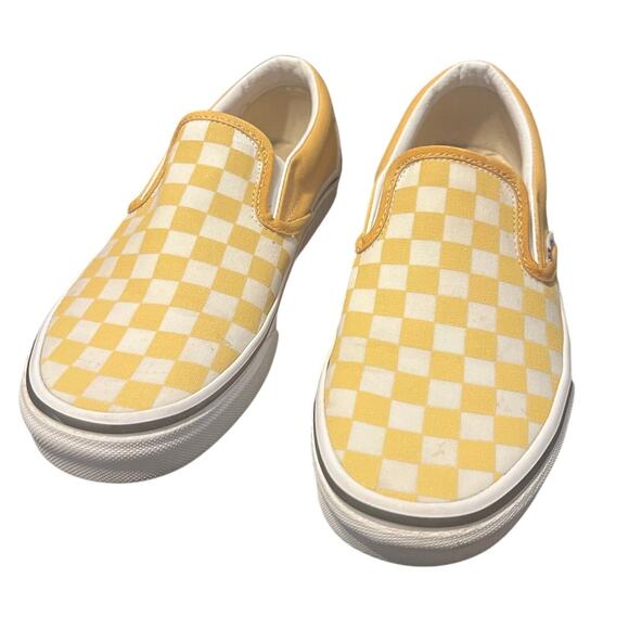 Vans Yellow Classic Checkerboard Slip On Skateboard Shoes Men 6.5 Women Size 8 - Picture 2 of 10